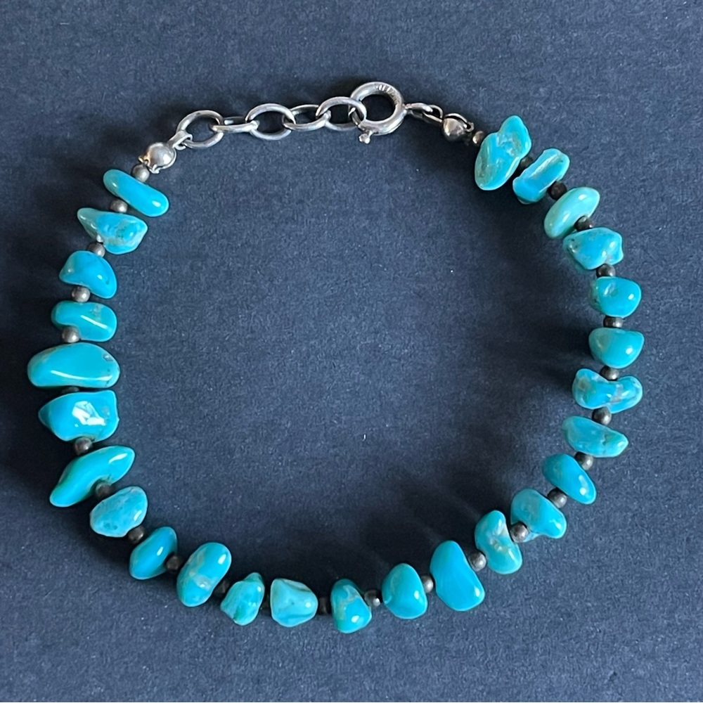 Vintage sterling genuine Turquoise Beaded Bracelet